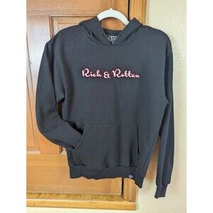 Rich & Rotten Script Logo Embroidered Pullover Hoodie Black Size XS